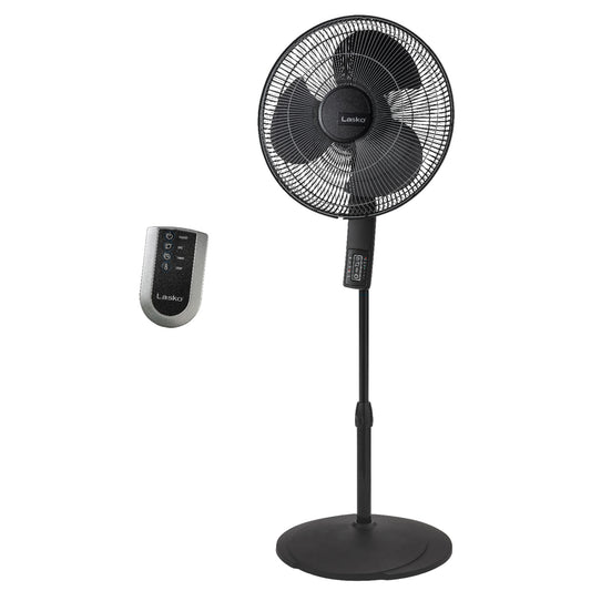 Lasko 16" Pedestal Fan (4-speed, remote, timer, thermostat, black)