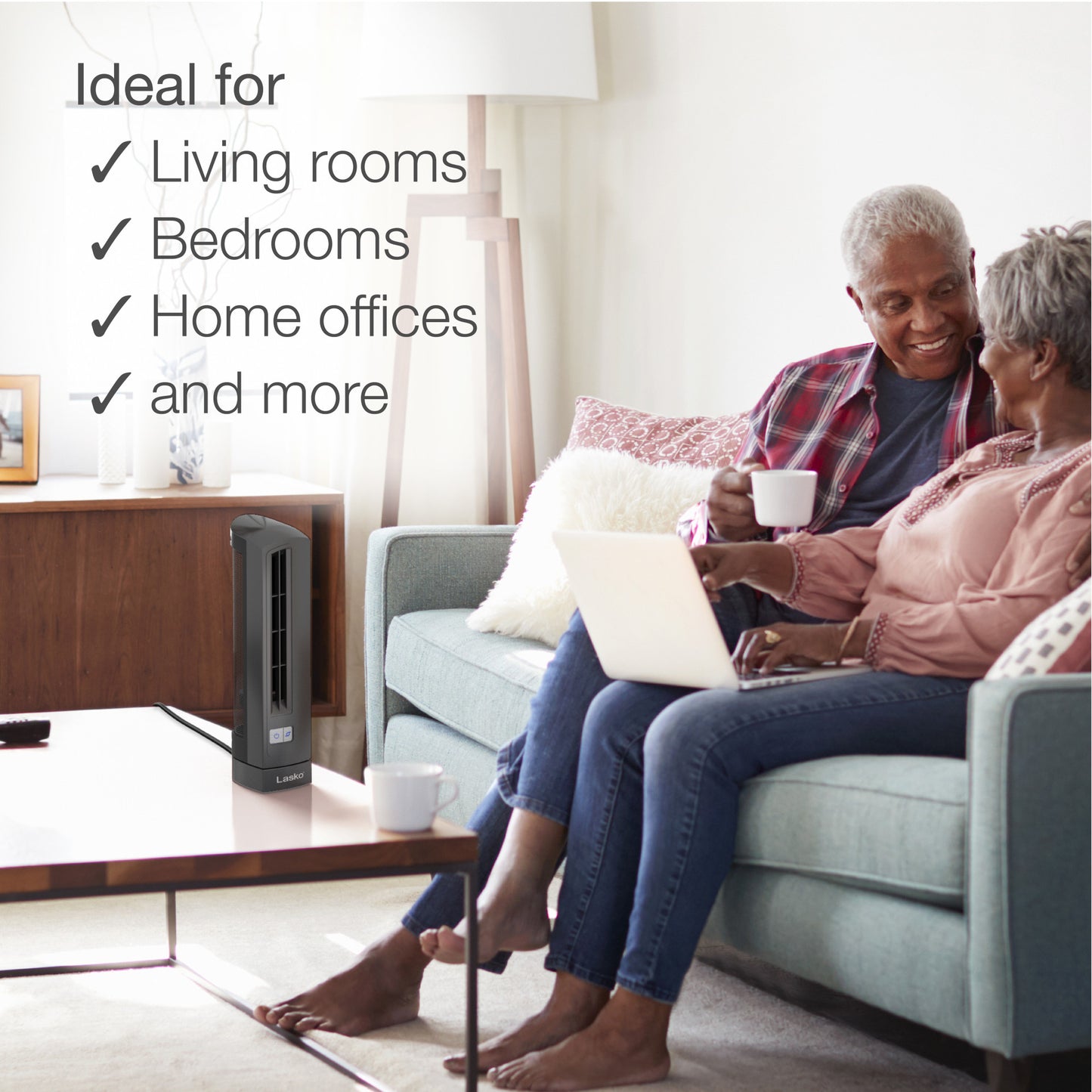 Lasko 14" Air Stick Desk Ultra-Slim Oscillating 2-Speed Table Fan, 4000, Gray