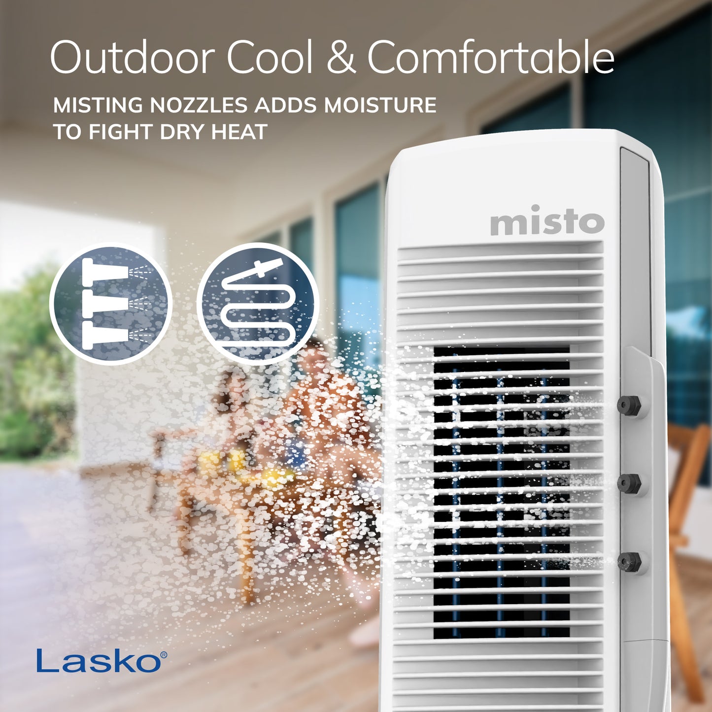 Lasko YF321 42" Misting Outdoor Tower Fan with 10-Foot Power Cord and 4 speeds: White