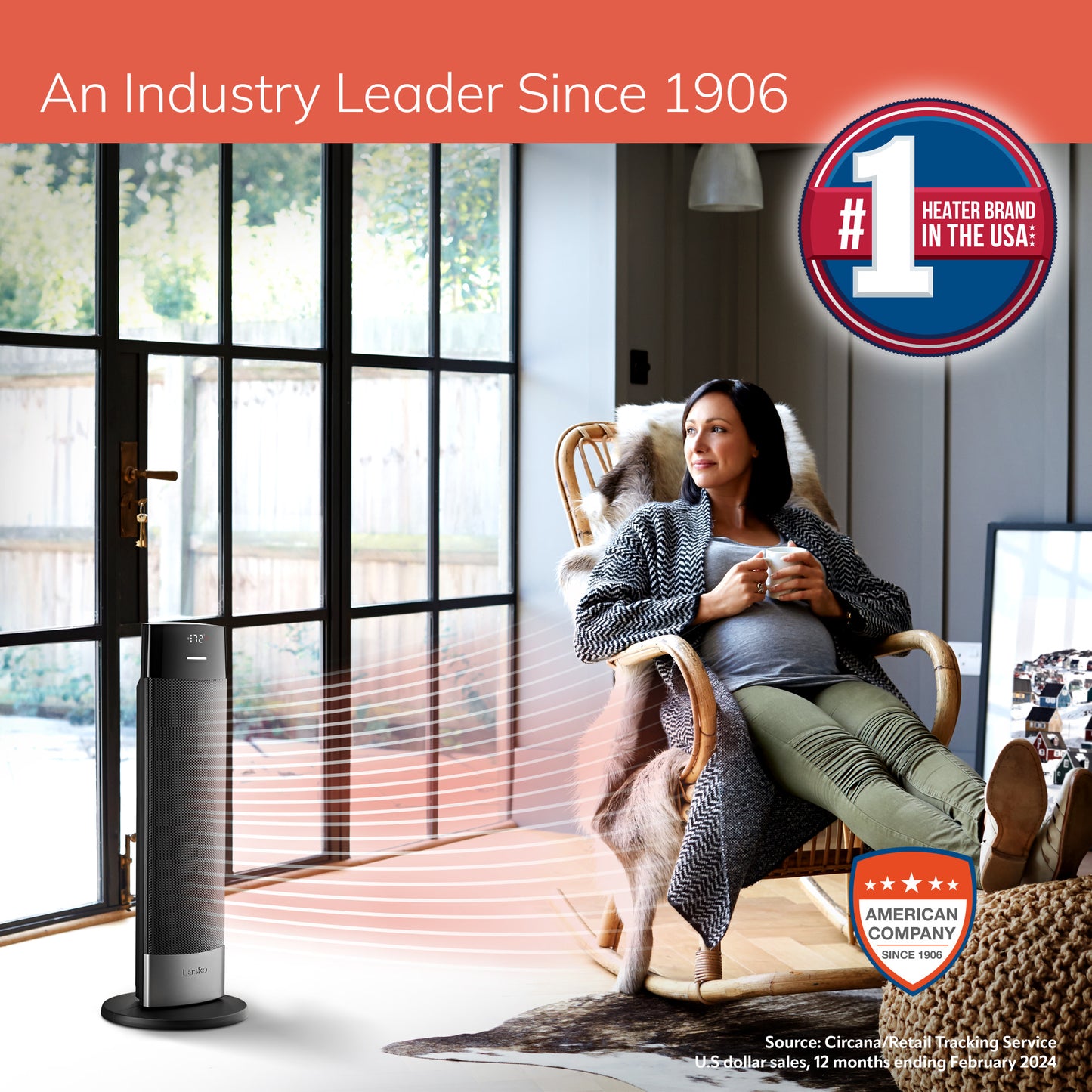 Lasko CT24950 Ellipse 24" Tower Space Heater with Remote Control, Black
