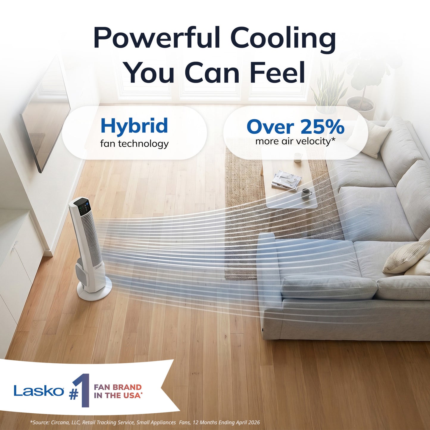 Lasko 38" Hybrid Tower Fan: Oscillating, 4-Speed, Remote, Timer, White