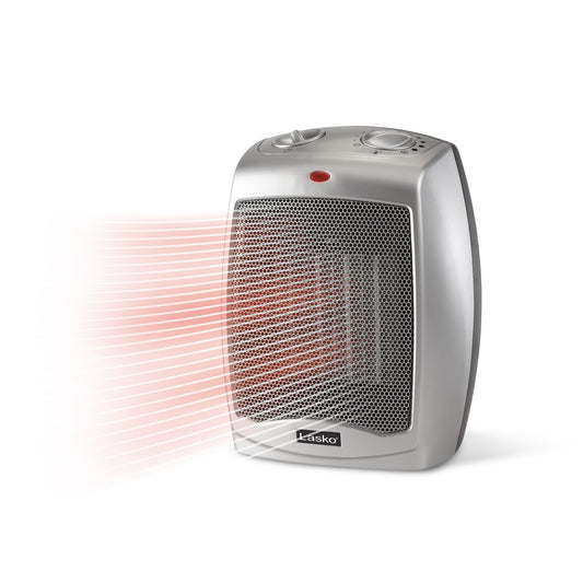 Lasko 9" Ceramic Table Top Heater (2 heat settings, manual, thermostat, silver)