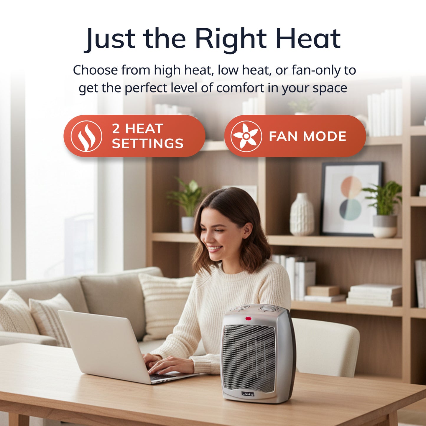 Lasko 1500W Electric Ceramic Space Heater with Adjustable Thermostat, 754200, Silver