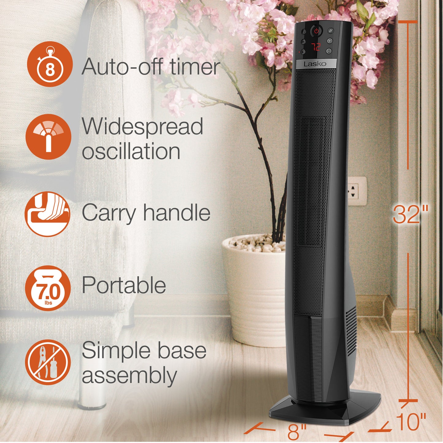 Lasko 32" 1500W Ceramic Tower Heater with Remote Control, CT32791, Black