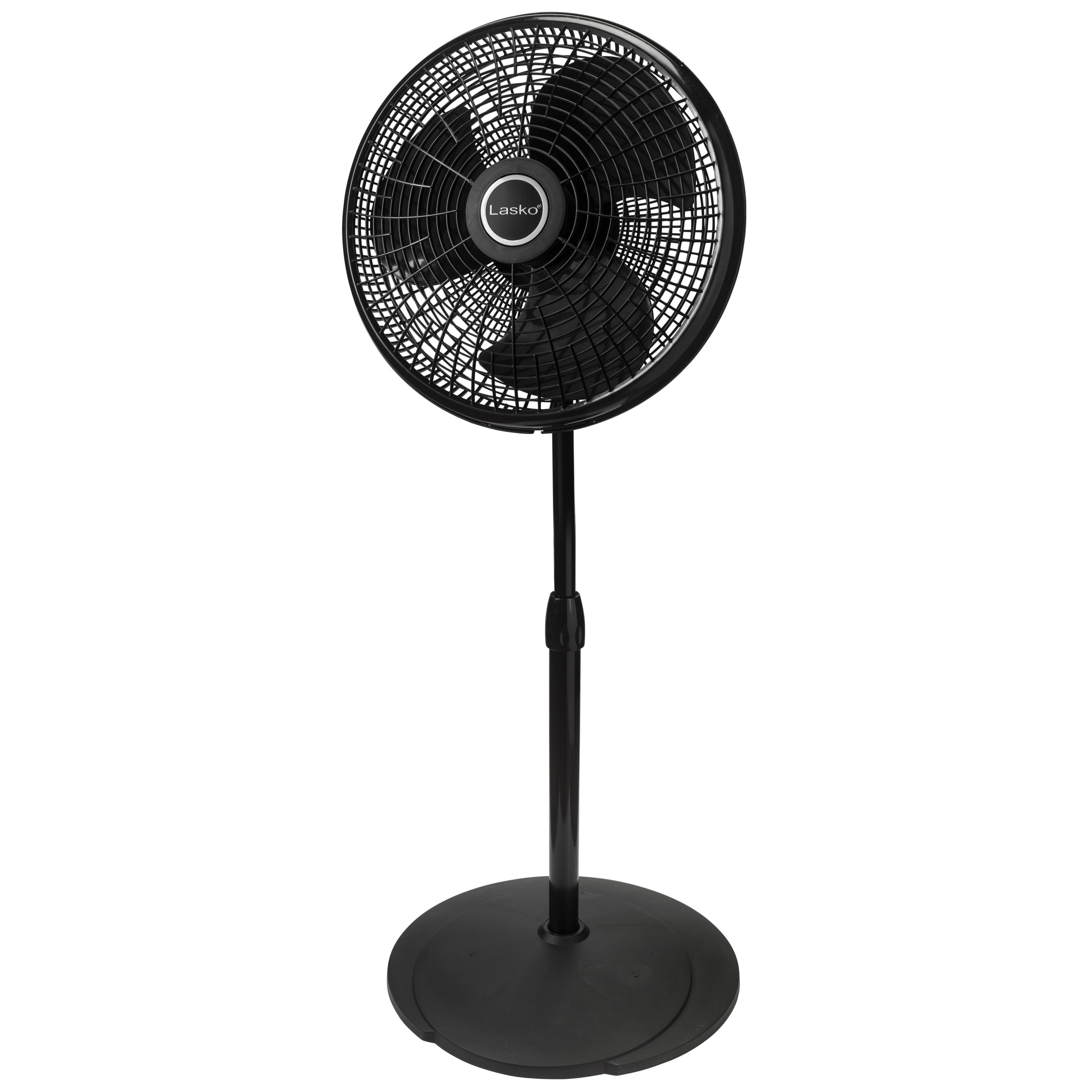  Lasko 16-inch 3-Speed Oscillating Floor Fan with Adjustable  Height, Tilt-Back Head, Widespread Oscillation, and Patented Blue Plug  Safety Fuse - Black : Home & Kitchen